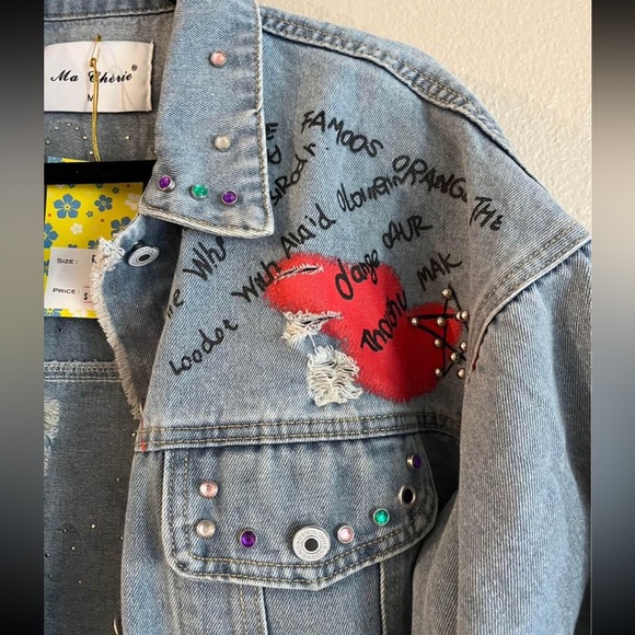 one of a kind embellished jean jacket. Brand new with tags. - Picture 6 of 7
